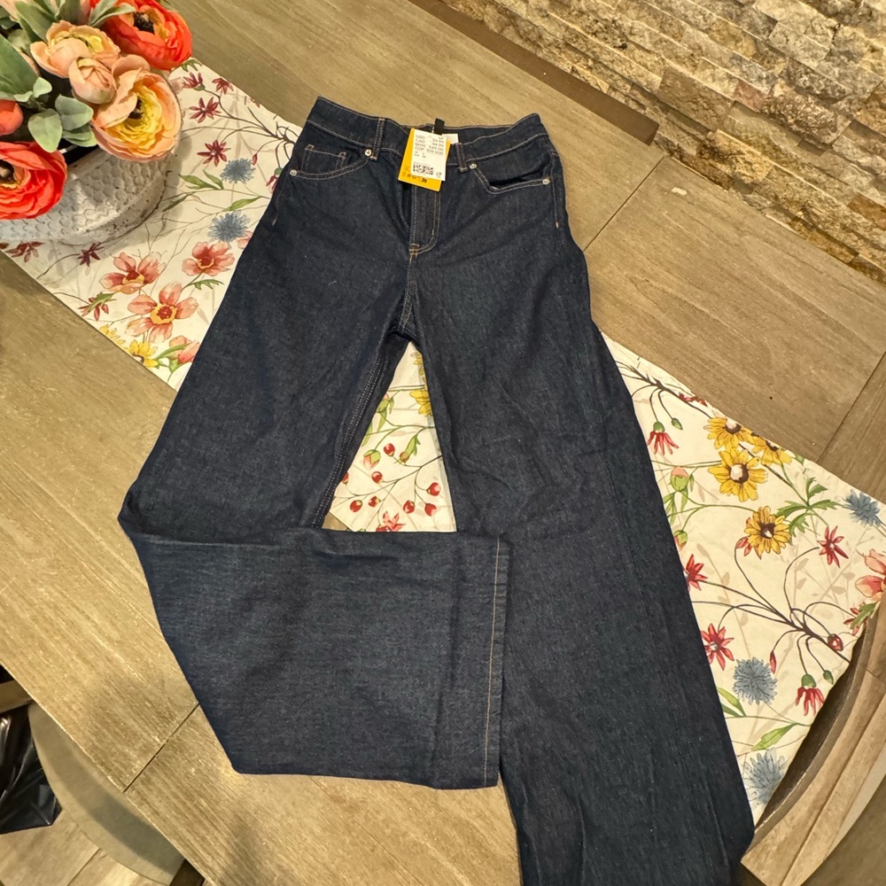 Zara Blue Flare Wide Leg Jeans